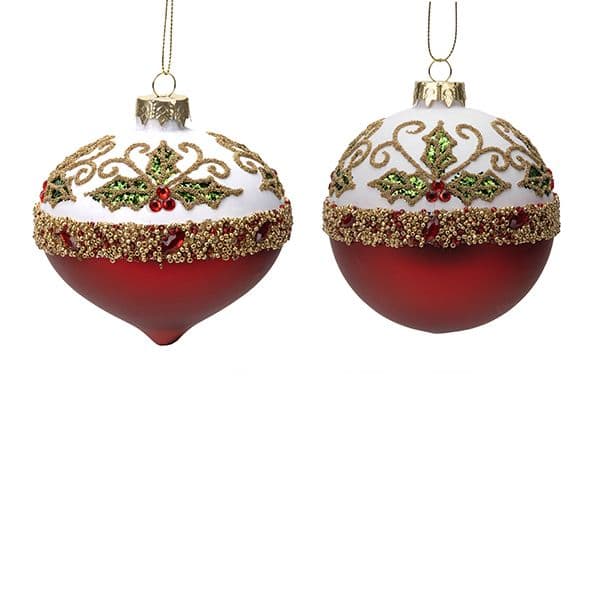 Set 4 Globuri White Red din Sticla D10cm