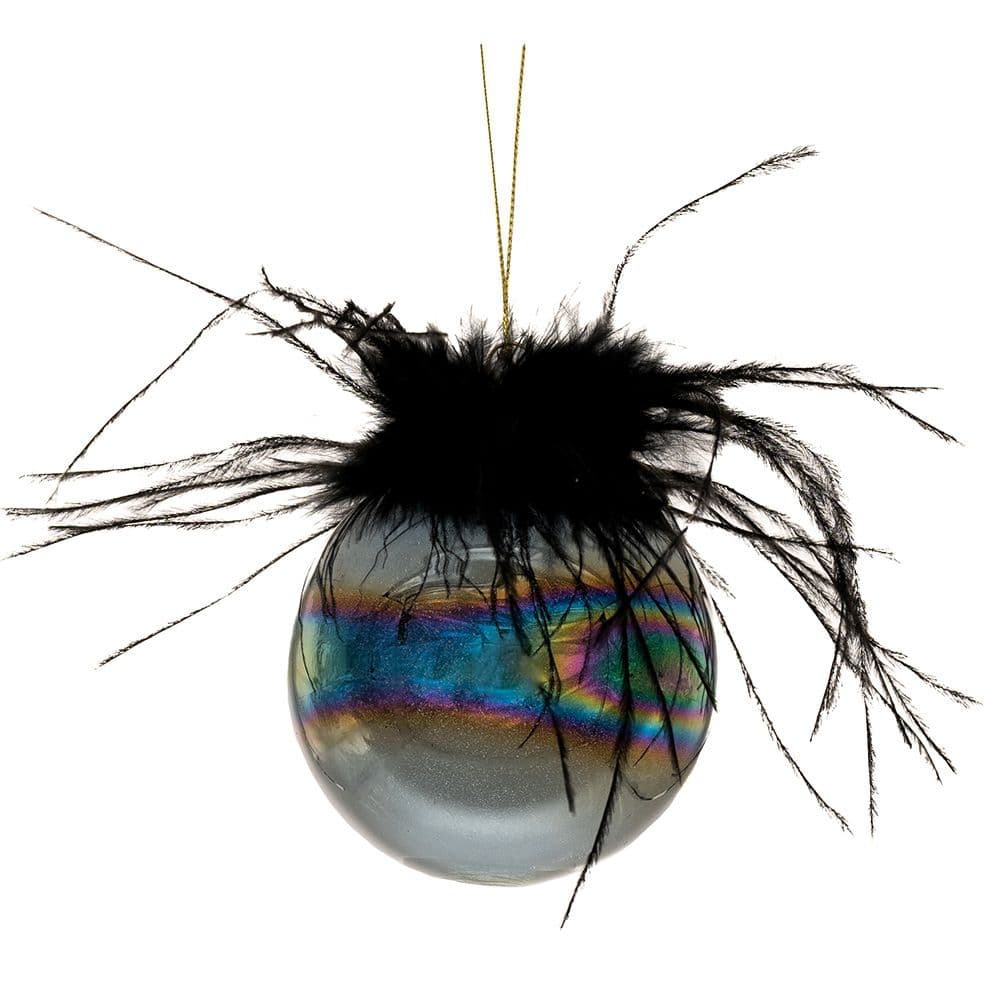 Set 6 Globuri Black Feathers din Sticla 8cm