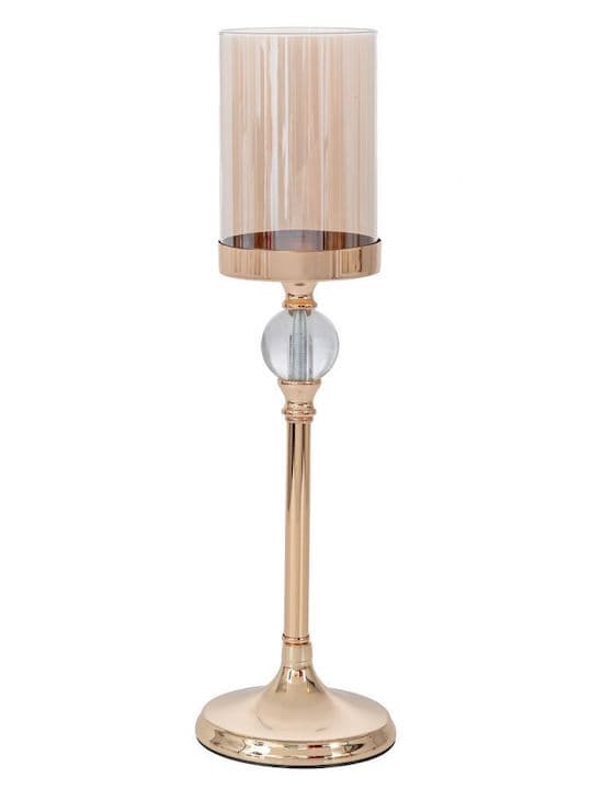 Suport pentru Lumanare Golden din Metal cu Sticla D14x46cm