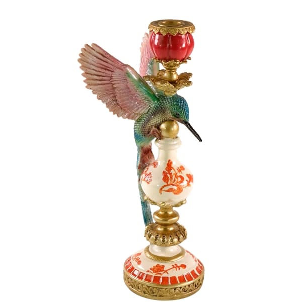 Suport pentru Lumanare Green Orange Colibri din Rasina D14x32cm