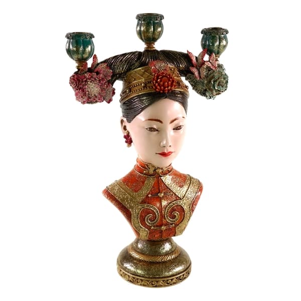 Suport pentru Lumanari Red Asian Woman din Rasina 25x14x40cm