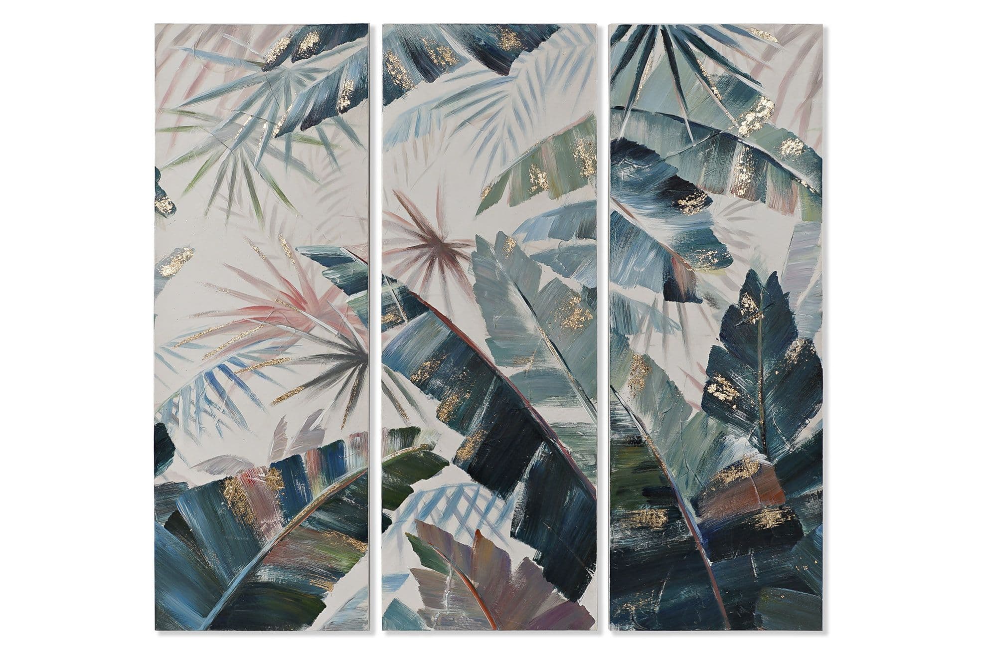 Colaj 3 Tablouri Blue Leaves 90x3x90cm