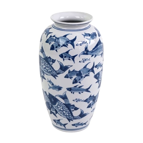 Vaza White Blue Fishes D21x38cm